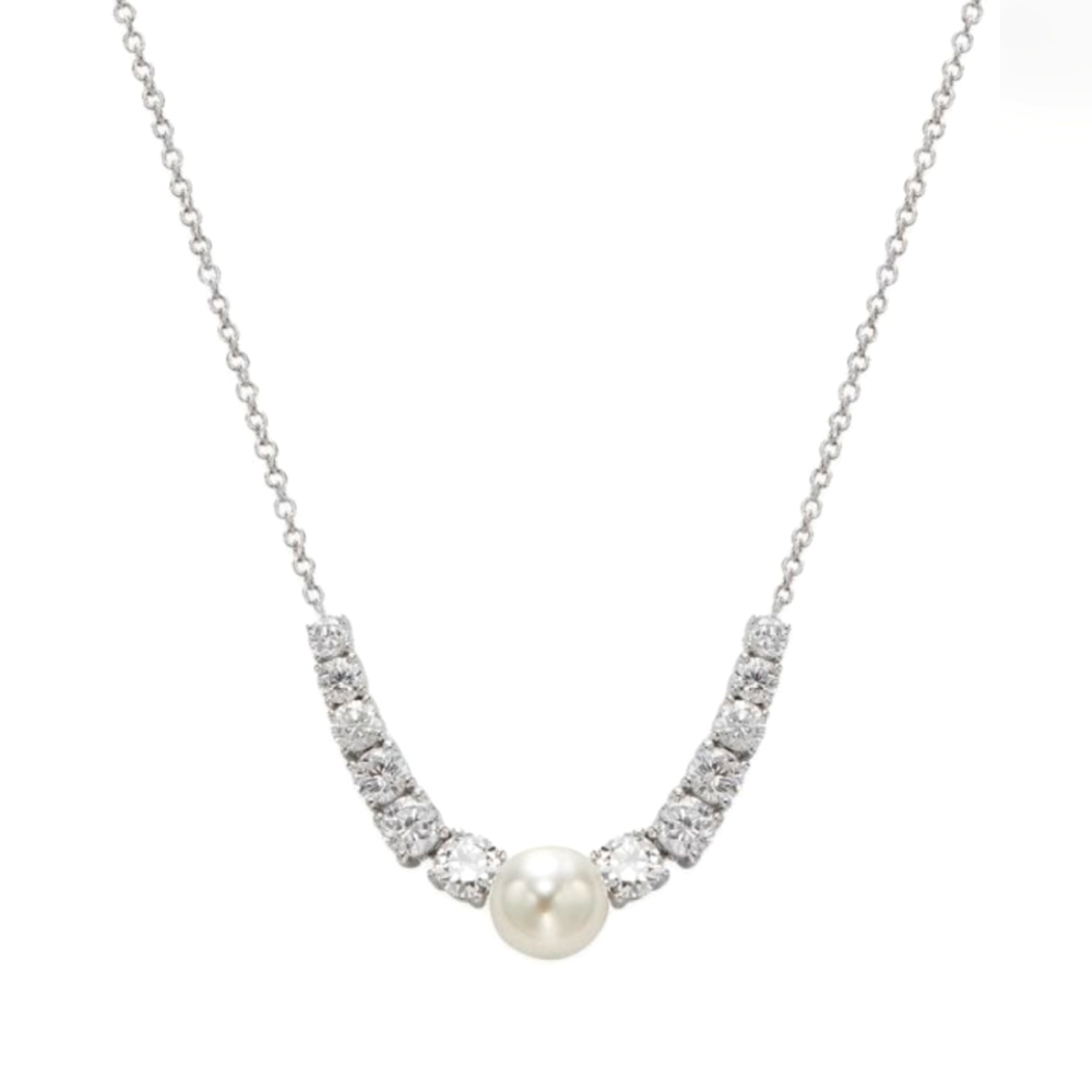 Nadri Silver CZs & Pearls Necklace